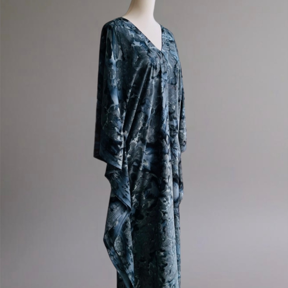 0020/ Dark Greyish Shibori Tie dye Kaftan